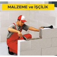 10 cm kalınlığındaki techizatsız gazbeton duvar blokları ile duvar yapılması (gazbeton tutkalı ile) (2,50 N/mm² ve 400 kg/m³) (Malzeme Dahil)