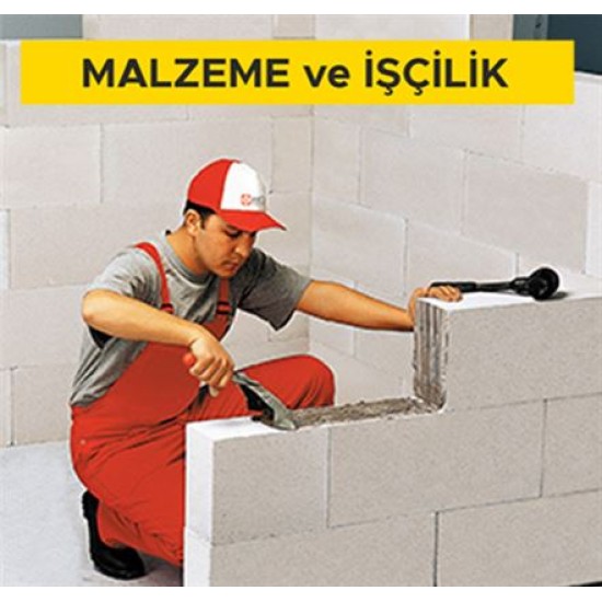 17,5 cm kalınlığındaki techizatsız gazbeton duvar blokları ile duvar yapılması (gazbeton tutkalı ile) (5,00 N/mm² ve 600 kg/m³) (Malzeme Dahil)