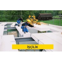 10 cm kalınlığındaki teçhizatlı gazbeton döşeme elemanları ile vinç kullanılarak taşıyıcı döşeme yapılması (5,00 N/mm² ve 600 kg/m³) (Malzeme Hariç) (İşçilik)