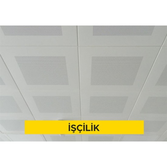 30x30cm ebadında 0,70mm kalınlığında minimum 20 mikron elektrostatik toz boyalı (polyester esaslı) arka yüzü akustik kumaş kaplı delikli alüminyum plakadan (EN AW 3000 serisi) oturmalı sistem asma tavan yapılması (Malzeme Hariç) (İşçilik) 30x30cm ebadında 0,70mm kalınlığında minimum 20 mikron elektrostatik toz boyalı (polyester esaslı) arka yüzü akustik kumaş kaplı delikli alüminyum plakadan (EN AW 3000 serisi) oturmalı sistem asma tavan yapılması (Malzeme Hariç) (İşçilik)