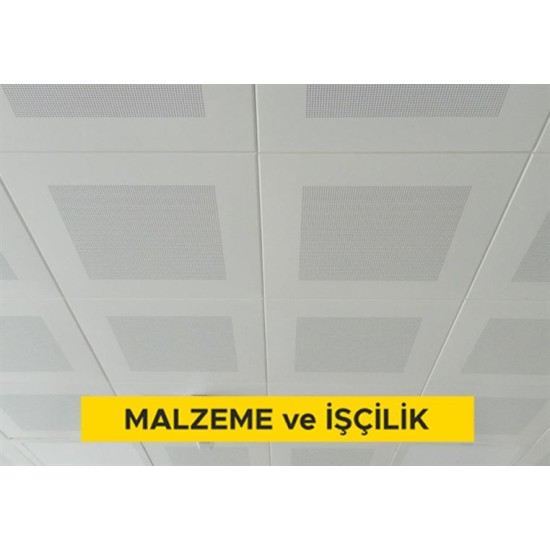 60x60cm ebadında 0,70mm kalınlığında minimum 20 mikron elektrostatik toz boyalı (polyester esaslı) arka yüzü akustik kumaş kaplı delikli alümünyum plakadan (EN AW 3000 serisi) gizli taşıyıcılı sistem asma tavan yapılması (Malzeme Dahil) 60x60cm ebadında 0,70mm kalınlığında minimum 20 mikron elektrostatik toz boyalı (polyester esaslı) arka yüzü akustik kumaş kaplı delikli alümünyum plakadan (EN AW 3000 serisi) gizli taşıyıcılı sistem asma tavan yapılması (Malzeme Dahil)