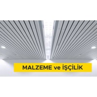 100 mm eninde 0,70 mm kalınlığında minimum 20 mikron polyester esaslı rulo boyama sistemi ile boyanmış alüminyum lameller ile 20 mm derz çıtalı asma tavan yapılması (Malzeme Dahil) 100 mm eninde 0,70 mm kalınlığında minimum 20 mikron polyester esaslı rulo boyama sistemi ile boyanmış alüminyum lameller ile 20 mm derz çıtalı asma tavan yapılması (Malzeme Dahil)