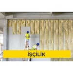 Alçı levhalar ile çift iskeletli bölme duvar yapılması (Duvar C 50 profil - 60 cm aks aralığı) (her iki yüzünde iki kat 15 mm su emme oranı azaltılmış, yangına dayanımı artırılmış alçı levha ile) (Malzeme Hariç) (İşçilik)