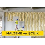 Alçı levhalar ile çift iskeletli bölme duvar yapılması (Duvar C 50 profil - 60 cm aks aralığı) (her iki yüzünde iki kat 15 mm su emme oranı azaltılmış, yangına dayanımı artırılmış alçı levha ile) (Malzeme Dahil)