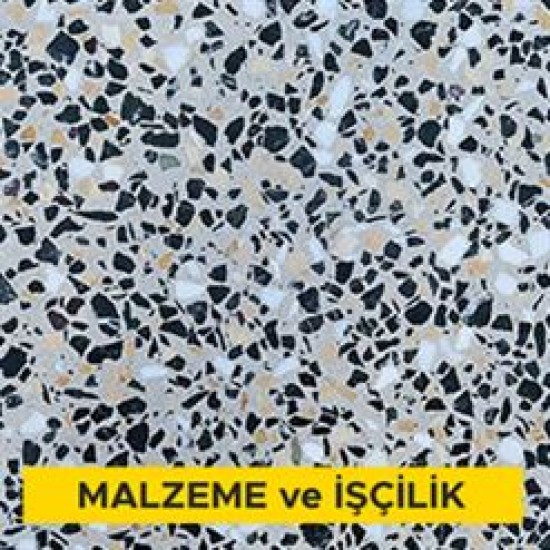 Mermer agregalı betondan yapılmış hazır, teçhizatlı, düz levha ile denizlik, parapet veya harpuşta yapılması (her türlü yüzey işlemli) (Malzeme Dahil)