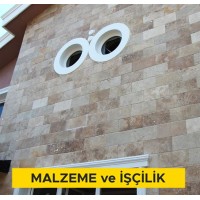 Koyu renkli travertenler (honlu veya cilalı) ile cephe kaplaması yapılması (3x40x80 cm) (mekanik montajlı) (6 cm taşyünü ısı yalıtımlı ve su buharı geçişine açık su yalıtımlı) (Malzeme Dahil) Koyu renkli travertenler (honlu veya cilalı) ile cephe kaplaması yapılması (3x40x80 cm) (mekanik montajlı) (6 cm taşyünü ısı yalıtımlı ve su buharı geçişine açık su yalıtımlı) (Malzeme Dahil)