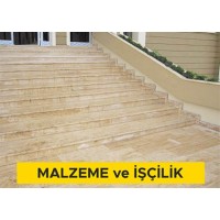Açık renkli traverten levha ile merdiven basamağı kaplaması yapılması (basamak 3 cm, rıht 2 cm kalınlığında) (honlu ve cilalı hariç her türlü yüzey işlemli) (Malzeme Dahil) Açık renkli traverten levha ile merdiven basamağı kaplaması yapılması (basamak 3 cm, rıht 2 cm kalınlığında) (honlu ve cilalı hariç her türlü yüzey işlemli) (Malzeme Dahil)