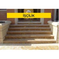 Koyu renkli traverten levha ile merdiven basamağı kaplaması yapılması (basamak 3 cm, rıht 2 cm kalınlığında) (honlu ve cilalı hariç her türlü yüzey işlemli) (Malzeme Hariç) (İşçilik)
