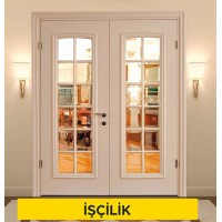 Ahşaptan camlı çarpma iç kapı kanadı yapılması ve yerine konulması (Malzeme Hariç) (İşçilik)