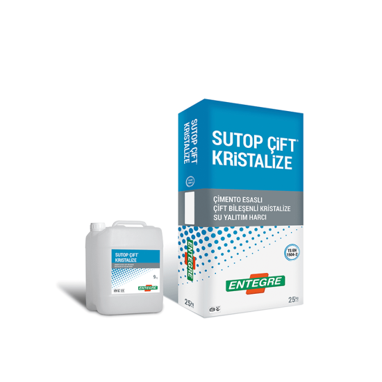 Entegre - Sutop Çift Kristalize - Çimento ve Akrilik Esaslı Çift Bileşenli Kristalize Su Yalıtım Harcı